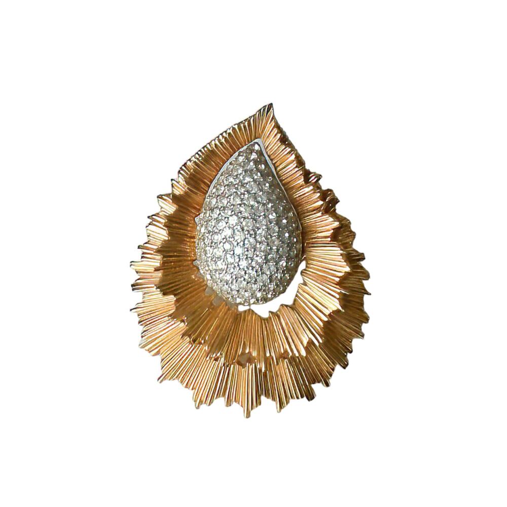 1960s Jomaz Joseph Mazer Gold Plate Pavé White Rhinestones Tear Drop Pin Brooch